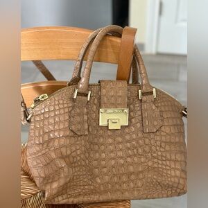 Jimmy Choo Tan Croc-Embossed Satchel with Gold Hardware